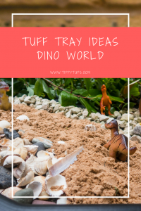 Tuff Tray Ideas - Dino World. Use your tuff tray to set up a jurassic world, perfect for imaginative play for kids of all ages: todder, pre-school or primary school children.