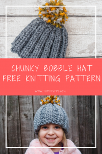 Free Knitting Pattern for a stash busting chunky bobble hat. Knitted in chunky wool, this is a quick and easy know and is perfect to keep little heads warm in cold weather. Options available for childs knitted hat and also adult knitted hat.