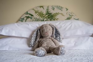 Snuggle bunny ready for bed in Curlew Cottage