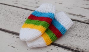 Free Knitting Pattern - Rainbow Baby Mittens - finished result