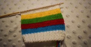 Free Knitting Pattern - Rainbow Baby Mittens - stocking stitch done