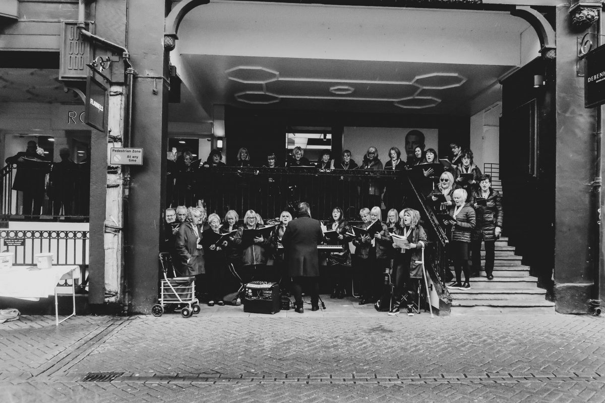 singing on the streets in Chester