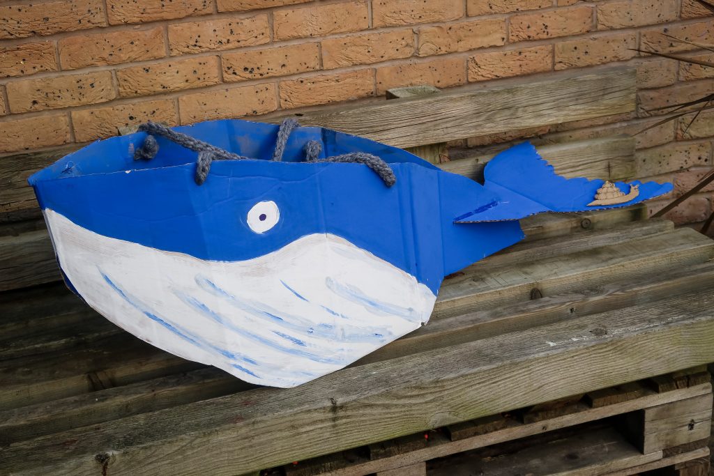 The final whale costume ready to wear