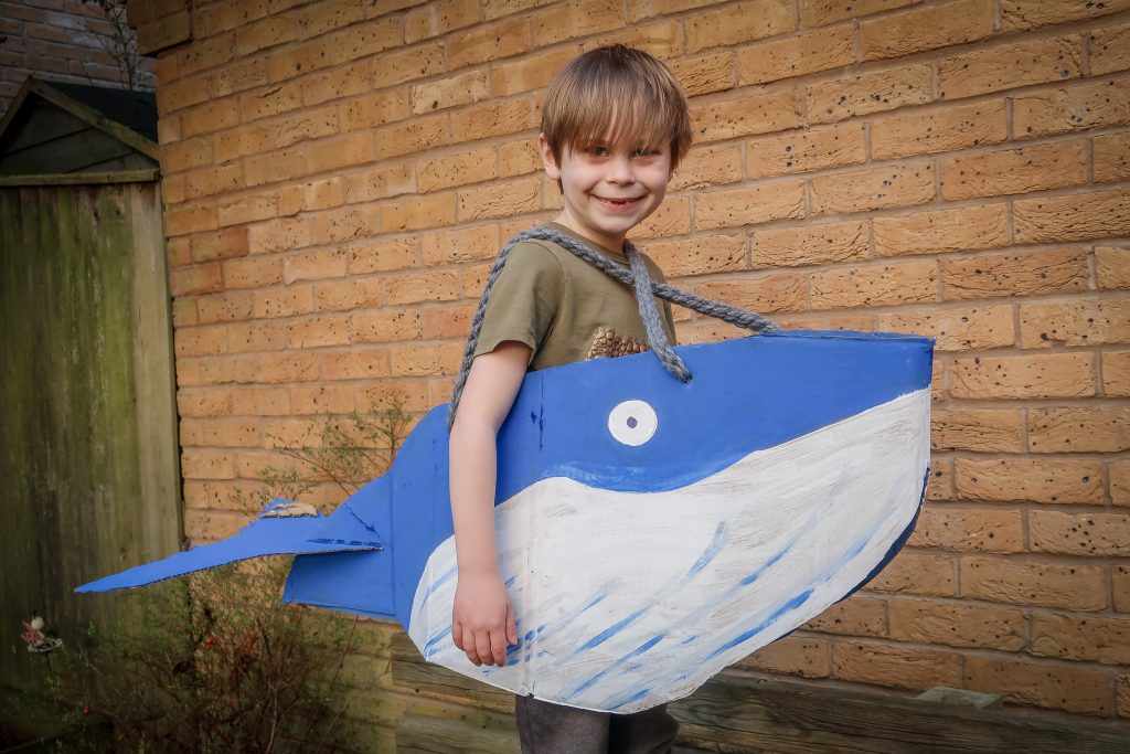 Our whale costume in use