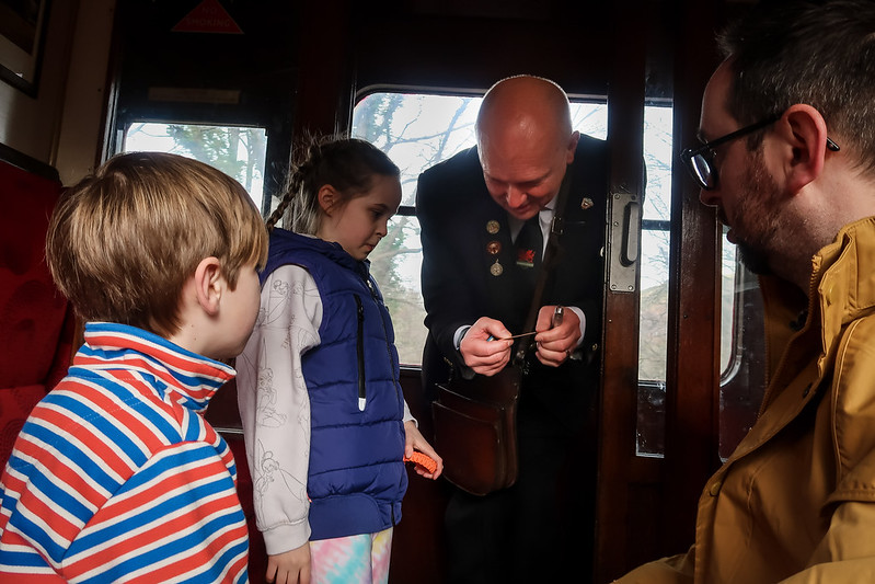 Checking our tickets on the LLangollen to Berwyn shuttle