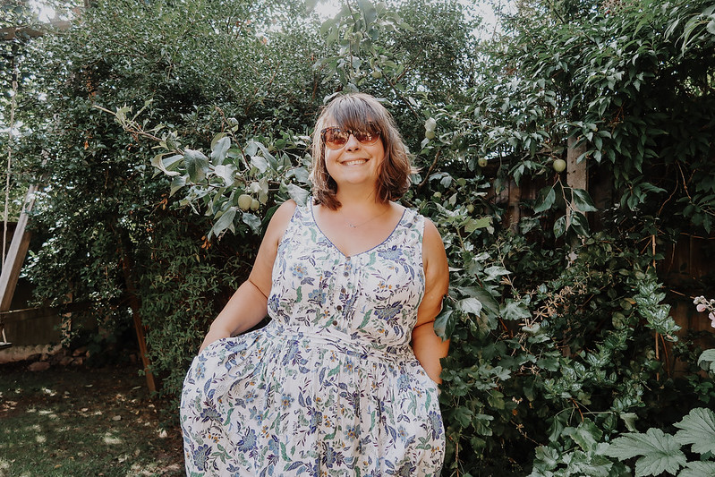 Cotton Traders Printed Crinkle Short Dress being worn